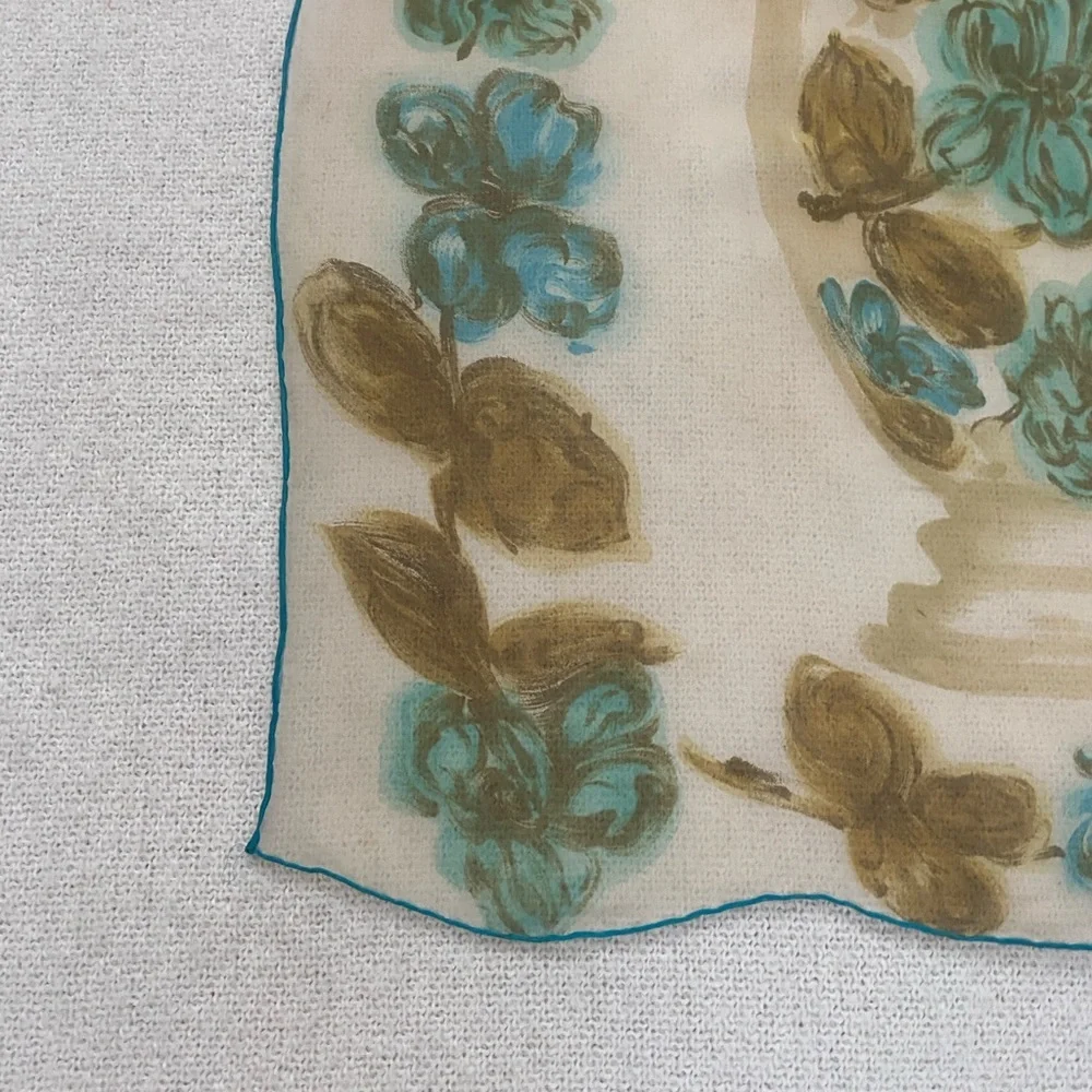 Sheer Chiffon Floral Scarf with Hand Rolled Edges